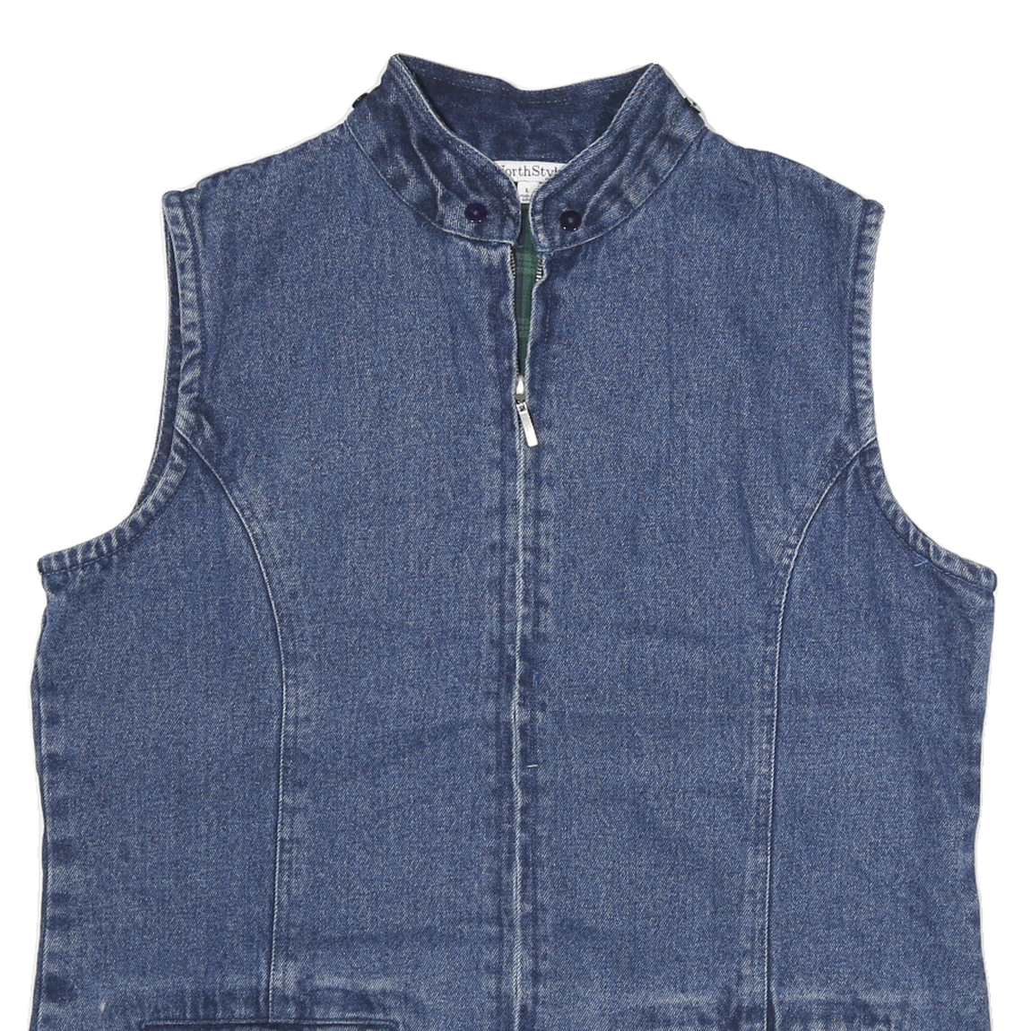 NORTH STYLE Womens Blue Denim Sleeveless Jacket L Cotton Zip Plain Stylish