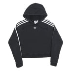 ADIDAS Womens Black & White Hoodie UK 10 Cropped 3 Stripes Pullover Cotton Blend