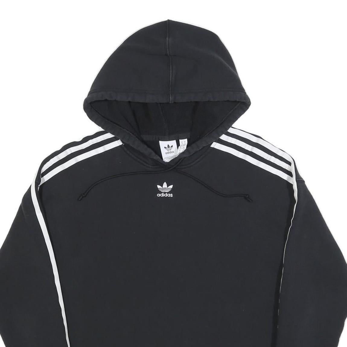 ADIDAS Womens Black & White Hoodie UK 10 Cropped 3 Stripes Pullover Cotton Blend