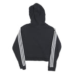 ADIDAS Womens Black & White Hoodie UK 10 Cropped 3 Stripes Pullover Cotton Blend