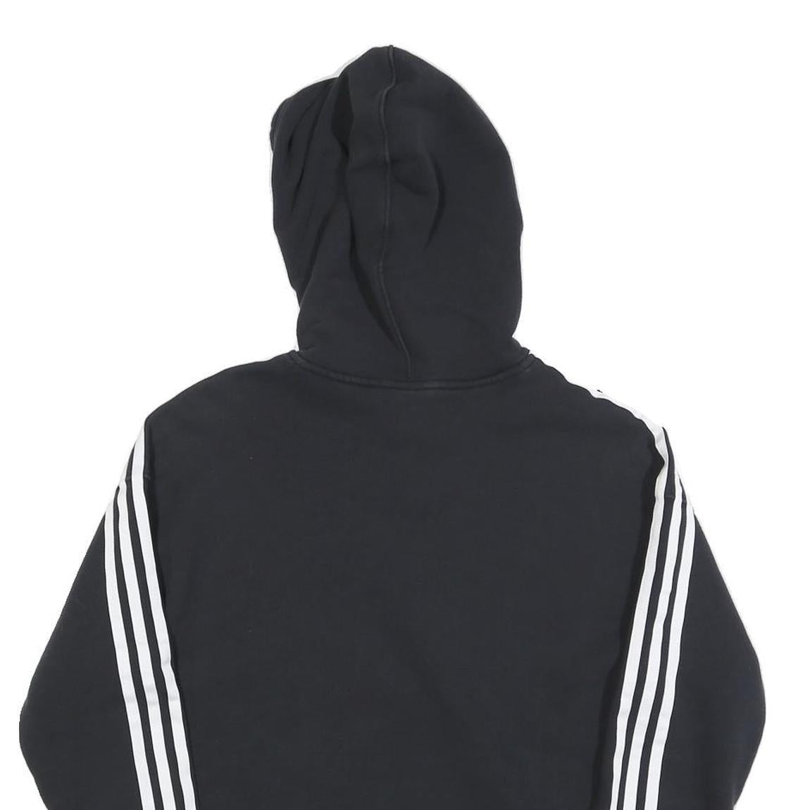 ADIDAS Womens Black & White Hoodie UK 10 Cropped 3 Stripes Pullover Cotton Blend