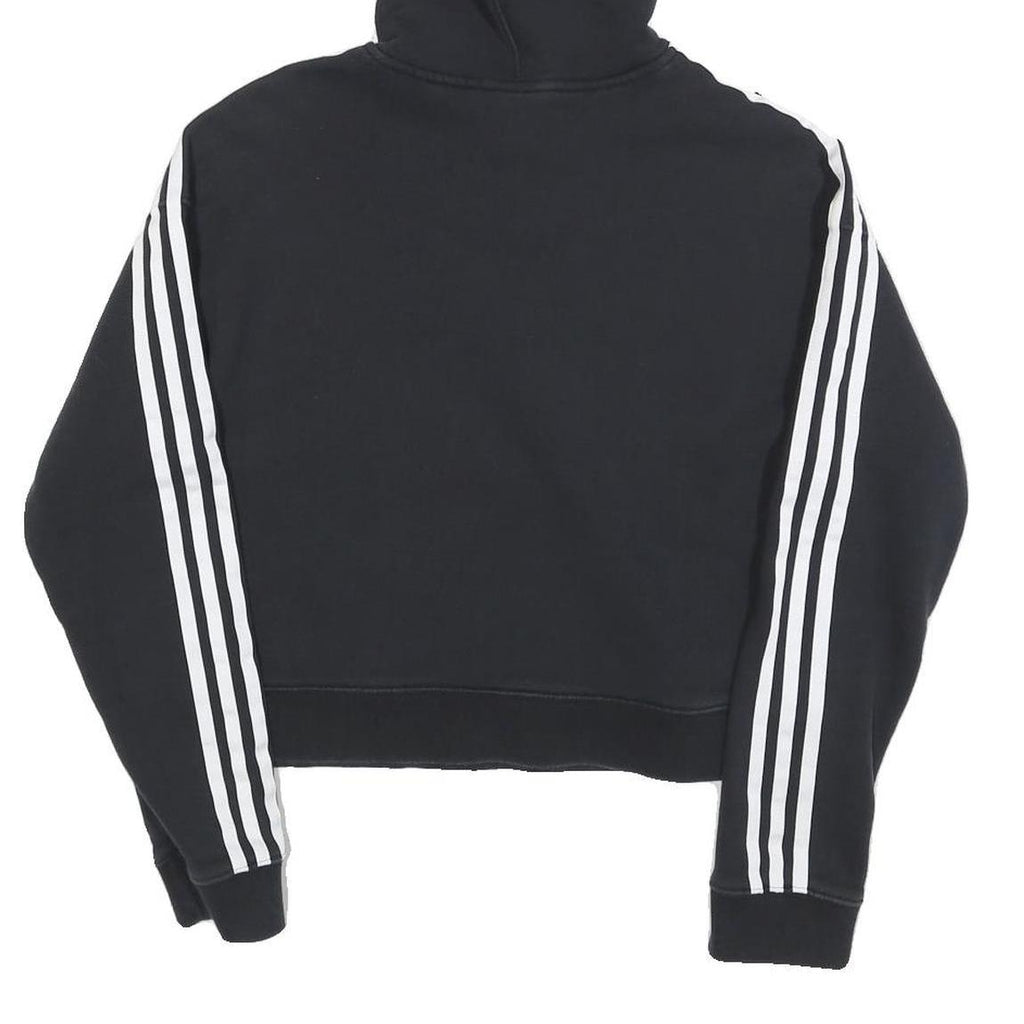 ADIDAS Womens Black & White Hoodie UK 10 Cropped 3 Stripes Pullover Cotton Blend