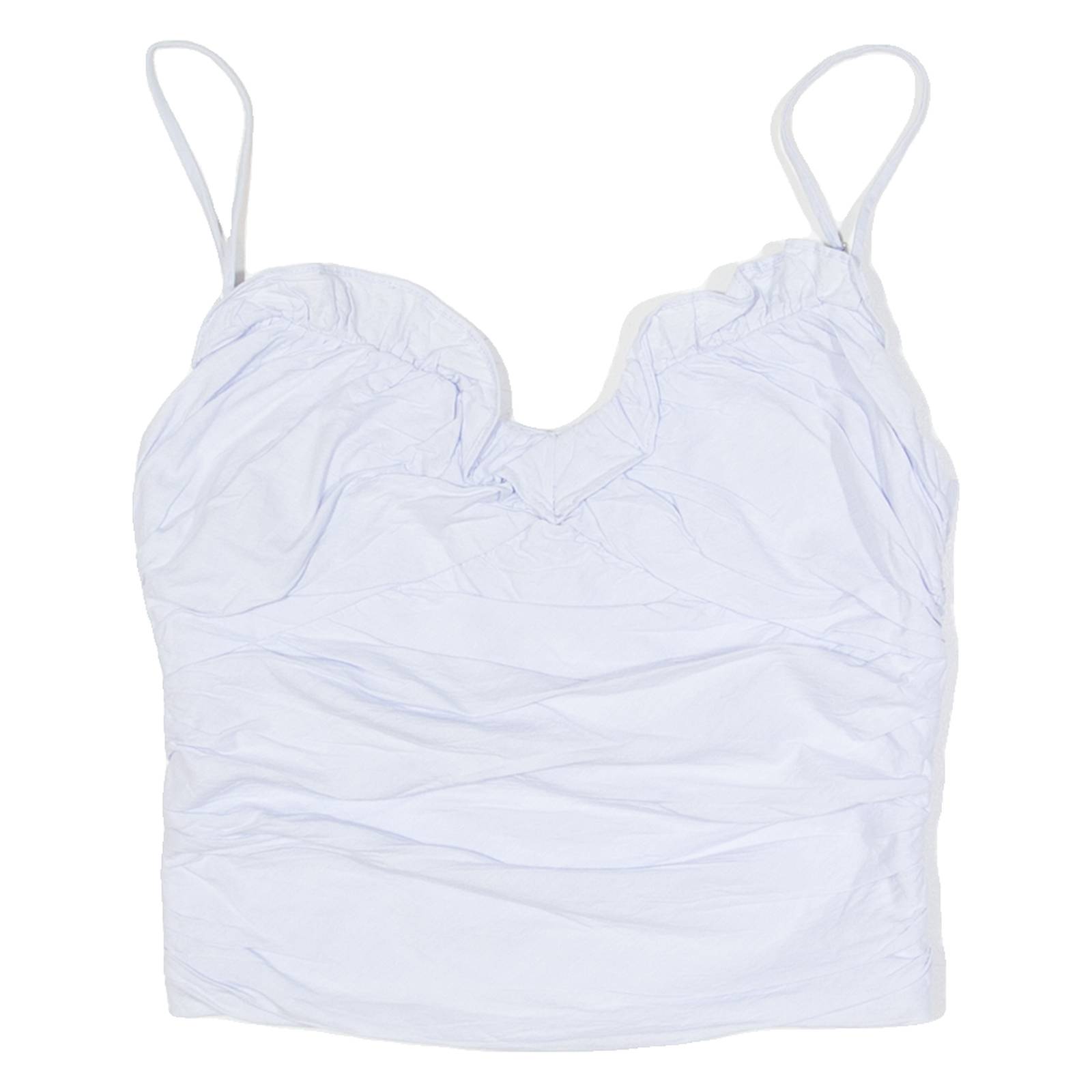 ZARA Ruched Womens Camisole Top Blue V-Neck Sleeveless S