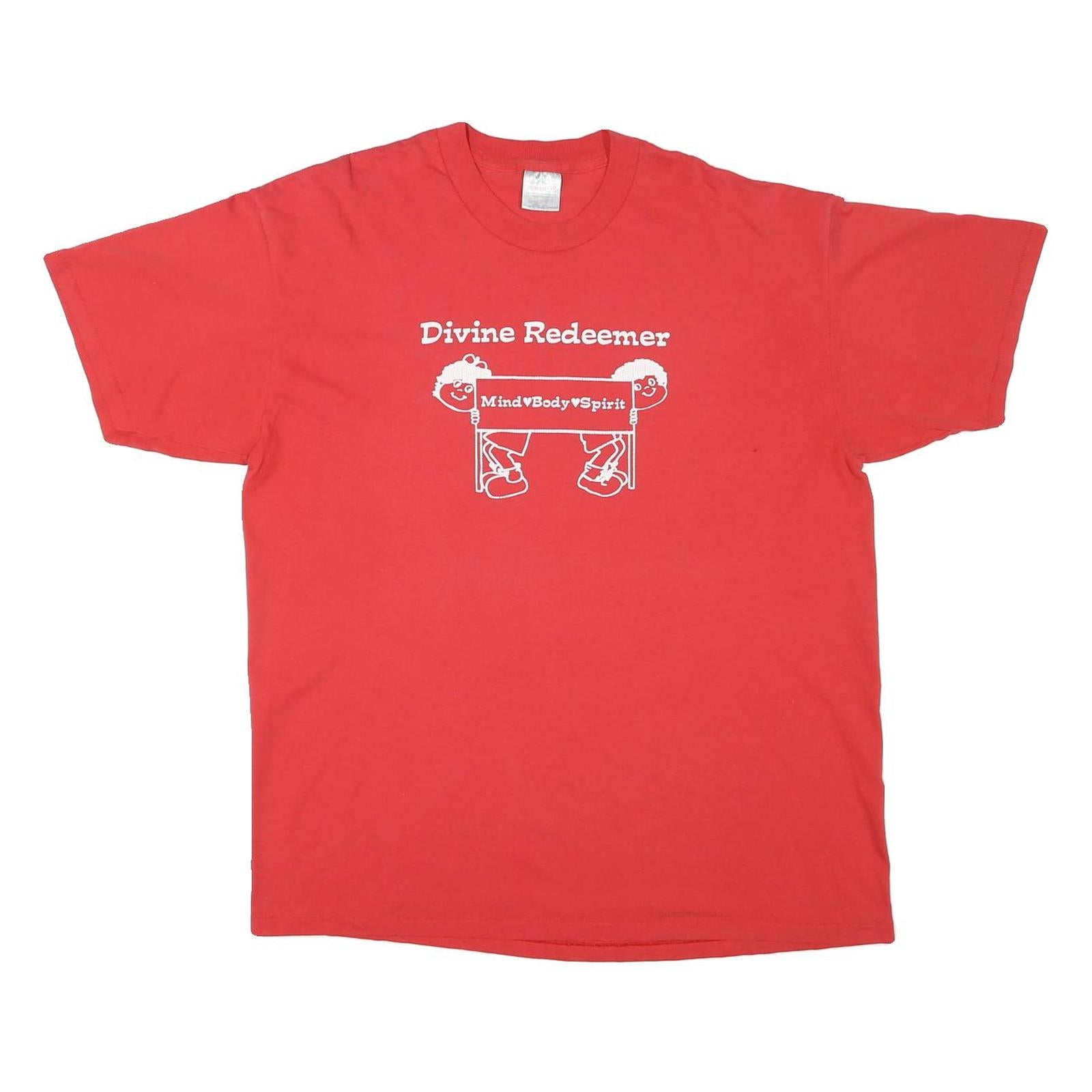 ONEITA Mens Red Divine Redeemer Graphic T-Shirt 2XL Short Sleeve Crew Neck