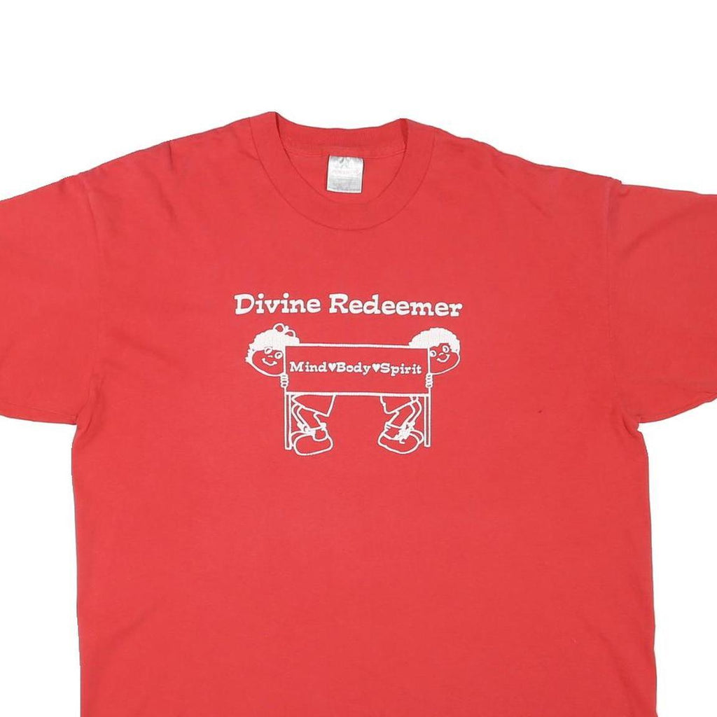 ONEITA Mens Red Divine Redeemer Graphic T-Shirt 2XL Short Sleeve Crew Neck