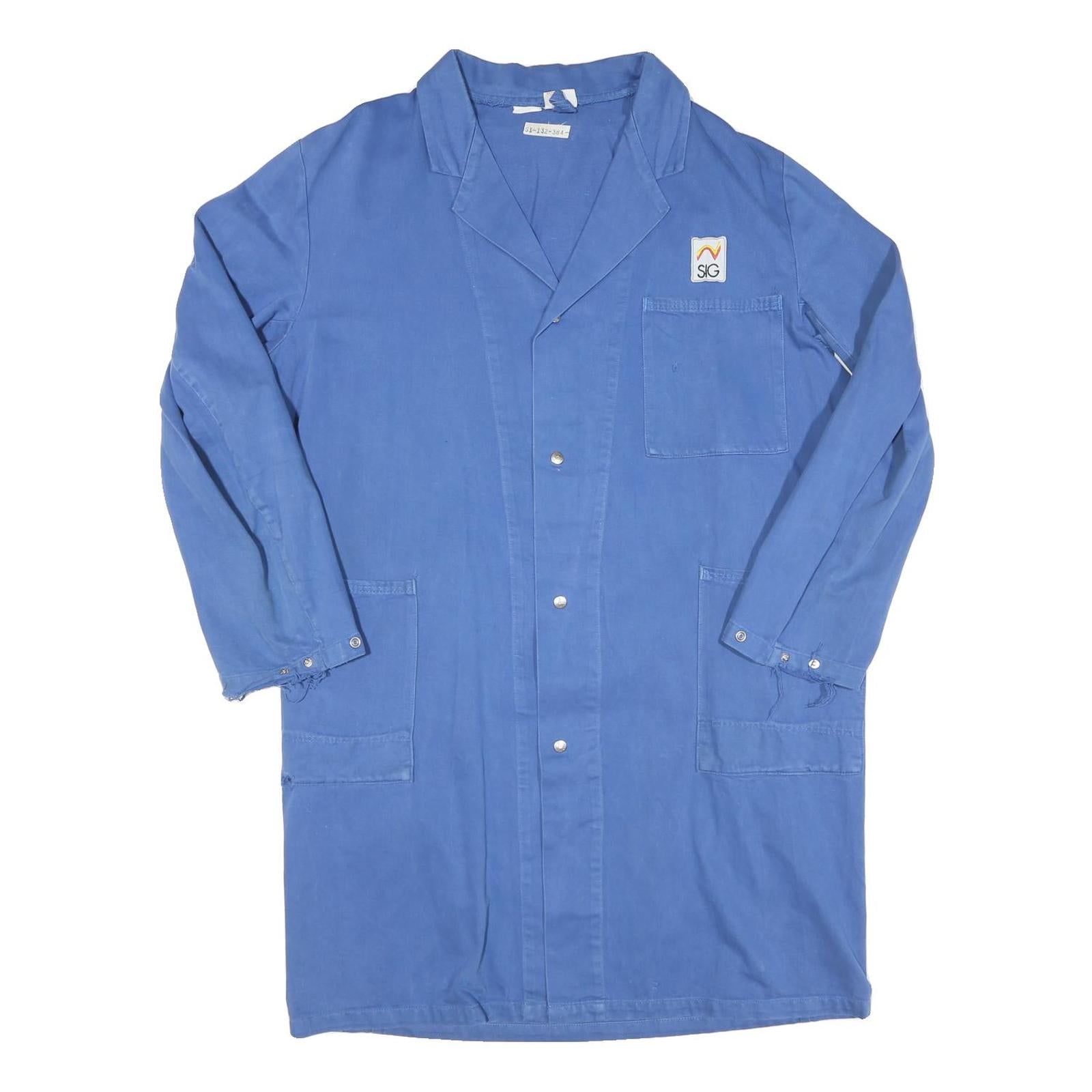 Mens Blue Workwear Button Jacket L Polyester Blend Plain Functional Coat
