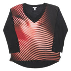CALVIN KLEIN Womens Black & Red Printed Top Long Sleeve V-Neck M Lightweight