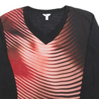 CALVIN KLEIN Womens Black & Red Printed Top Long Sleeve V-Neck M Lightweight