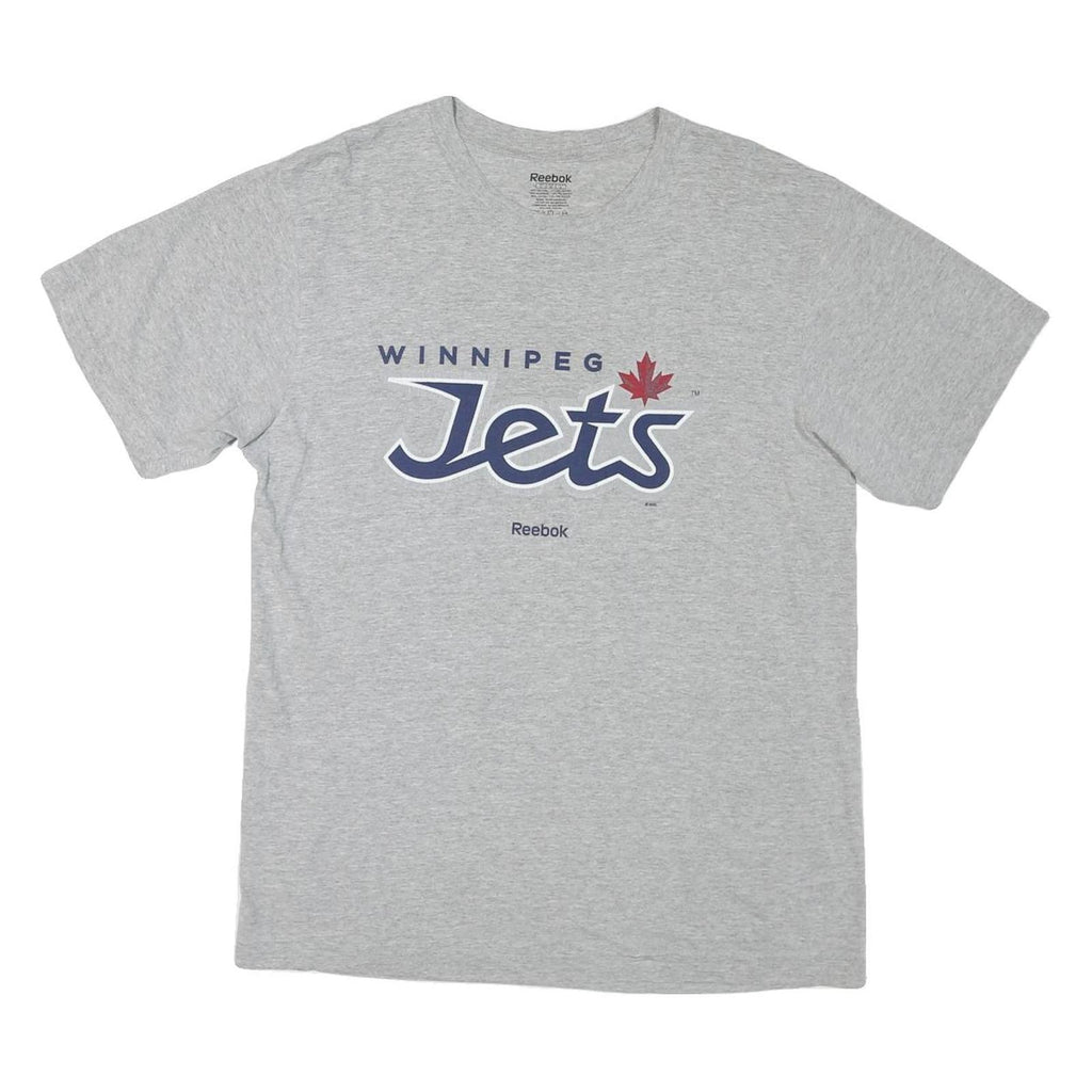 REEBOK Mens Grey Winnipeg Jets Graphic T-Shirt L Short Sleeve Crew Neck Official