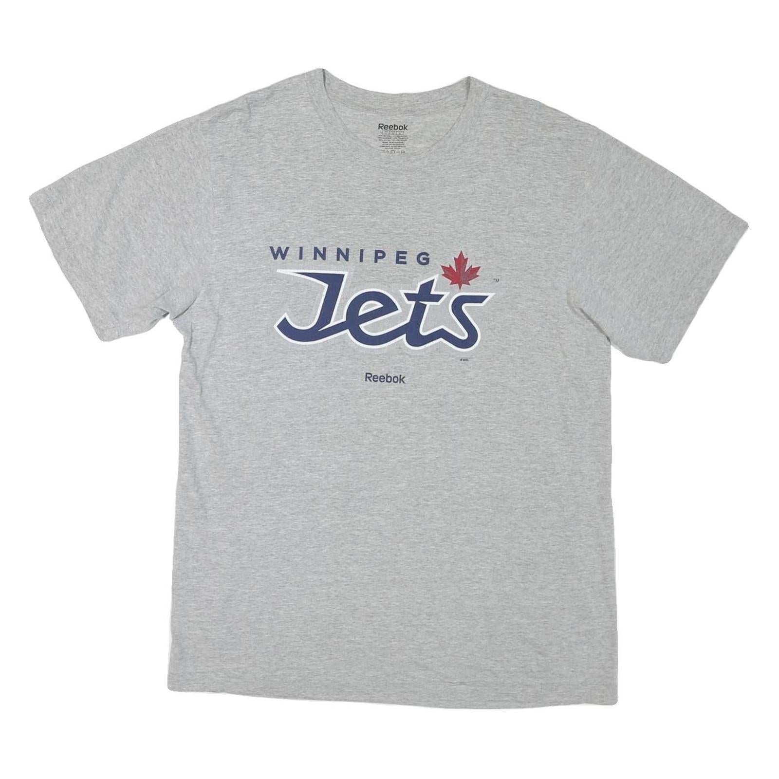 REEBOK Mens Grey Winnipeg Jets Graphic T-Shirt L Short Sleeve Crew Neck Official