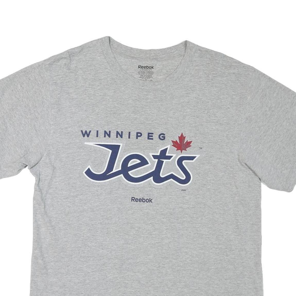 REEBOK Mens Grey Winnipeg Jets Graphic T-Shirt L Short Sleeve Crew Neck Official