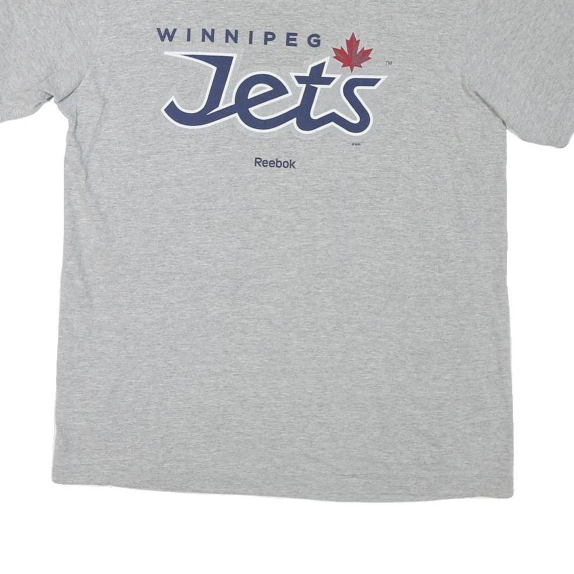 REEBOK Mens Grey Winnipeg Jets Graphic T-Shirt L Short Sleeve Crew Neck Official