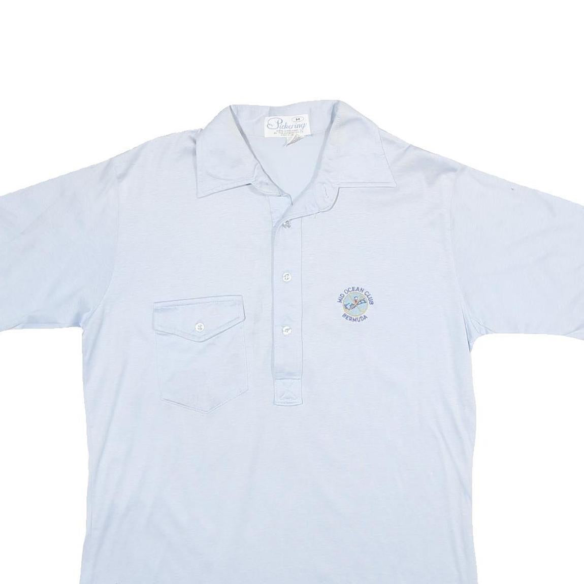 PICKERING Mens Light Blue Polo Shirt M Cotton Button Pocket Plain Casual