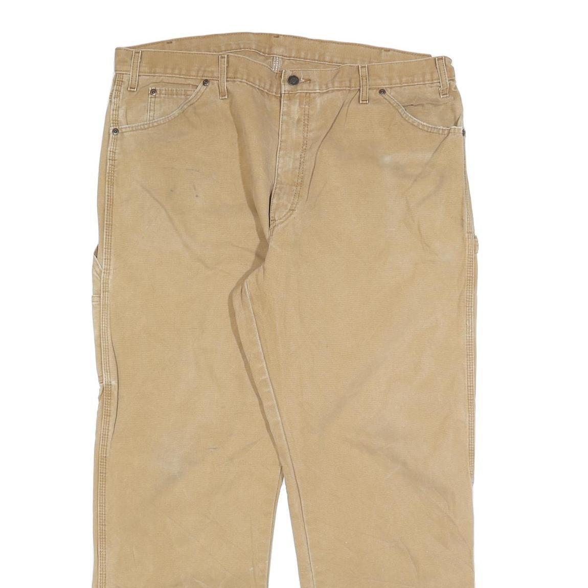 DICKIES Mens Relaxed Beige Cotton Blend Straight Leg Trousers W40 L32 Workwear