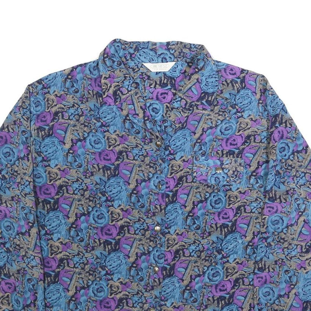 TOP FASHION Womens Blue & Purple Printed Shirt Long Sleeve Collared M Floral