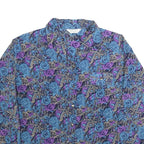TOP FASHION Womens Blue & Purple Printed Shirt Long Sleeve Collared M Floral