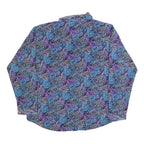 TOP FASHION Womens Blue & Purple Printed Shirt Long Sleeve Collared M Floral