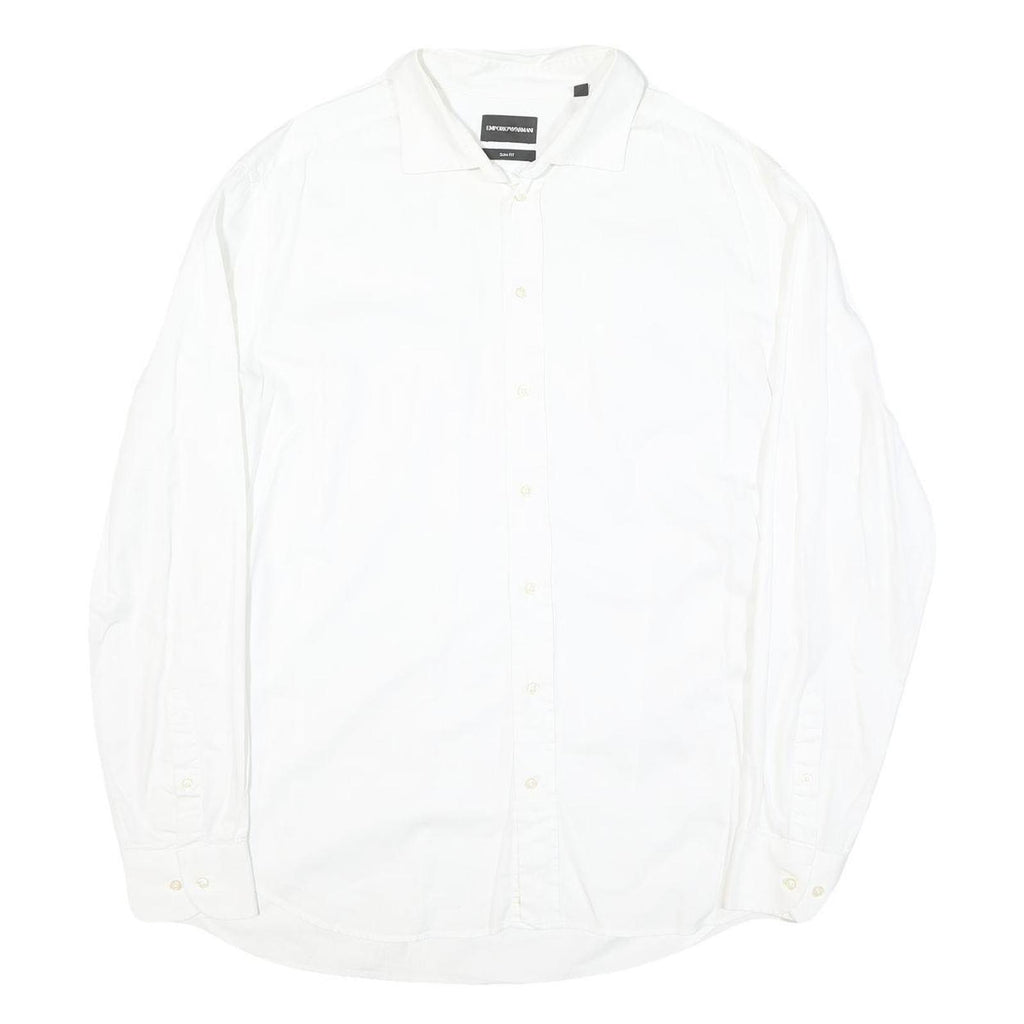 EMPORIO ARMANI Mens White Cotton Blend Shirt XL Smart Classic Button Up Formal