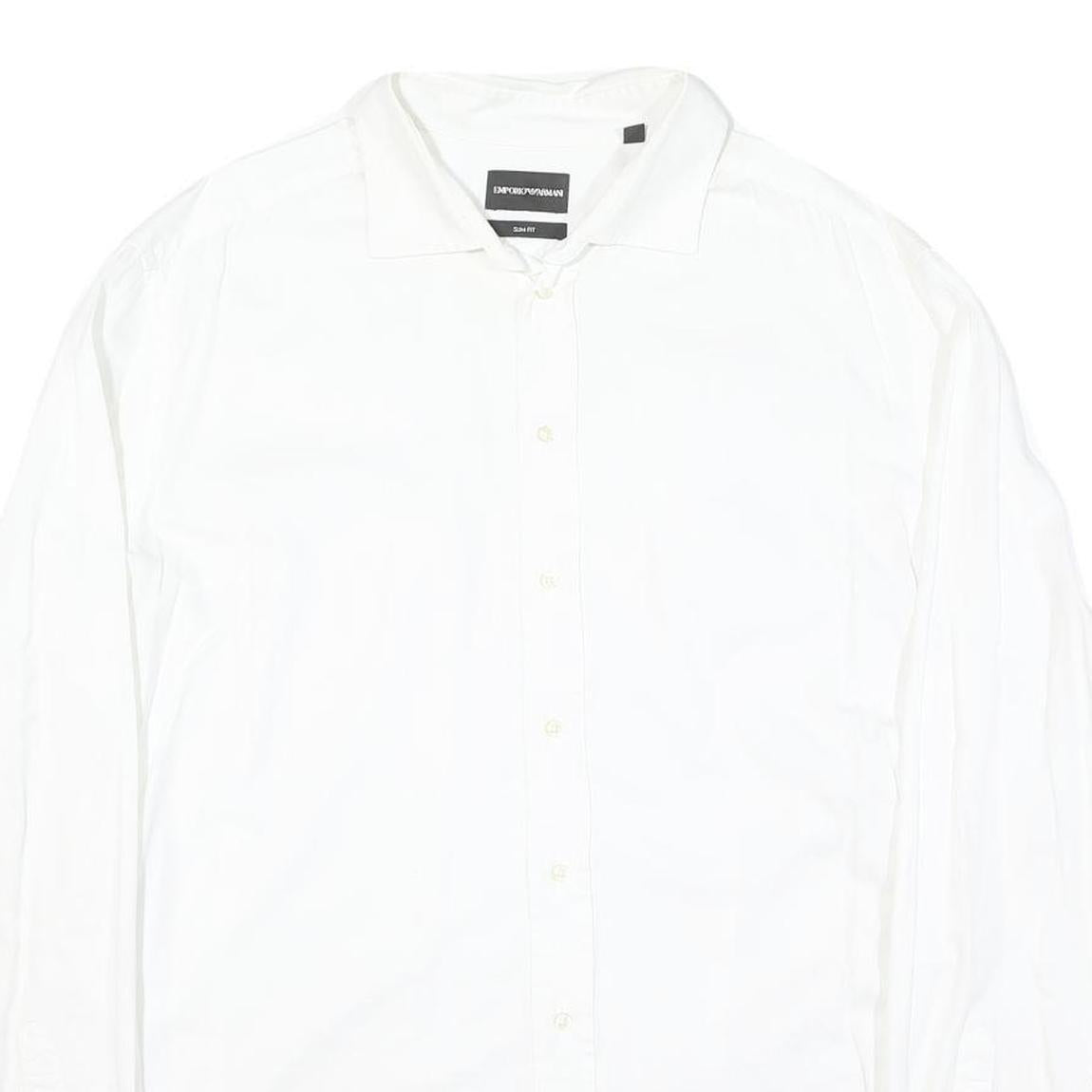 EMPORIO ARMANI Mens White Cotton Blend Shirt XL Smart Classic Button Up Formal