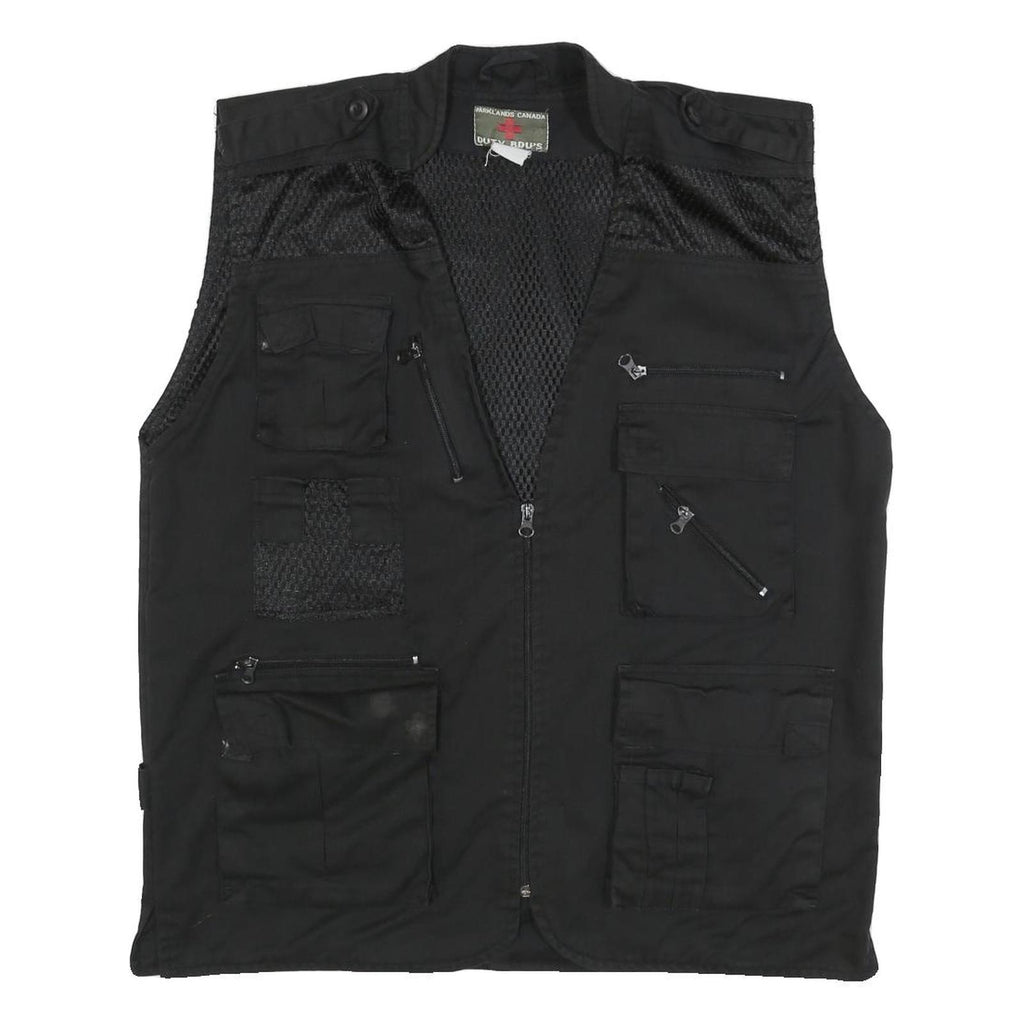PARKLANDS Mens Black Cotton Blend Utility Jacket XL Mesh Panels Multi Pocket Zip