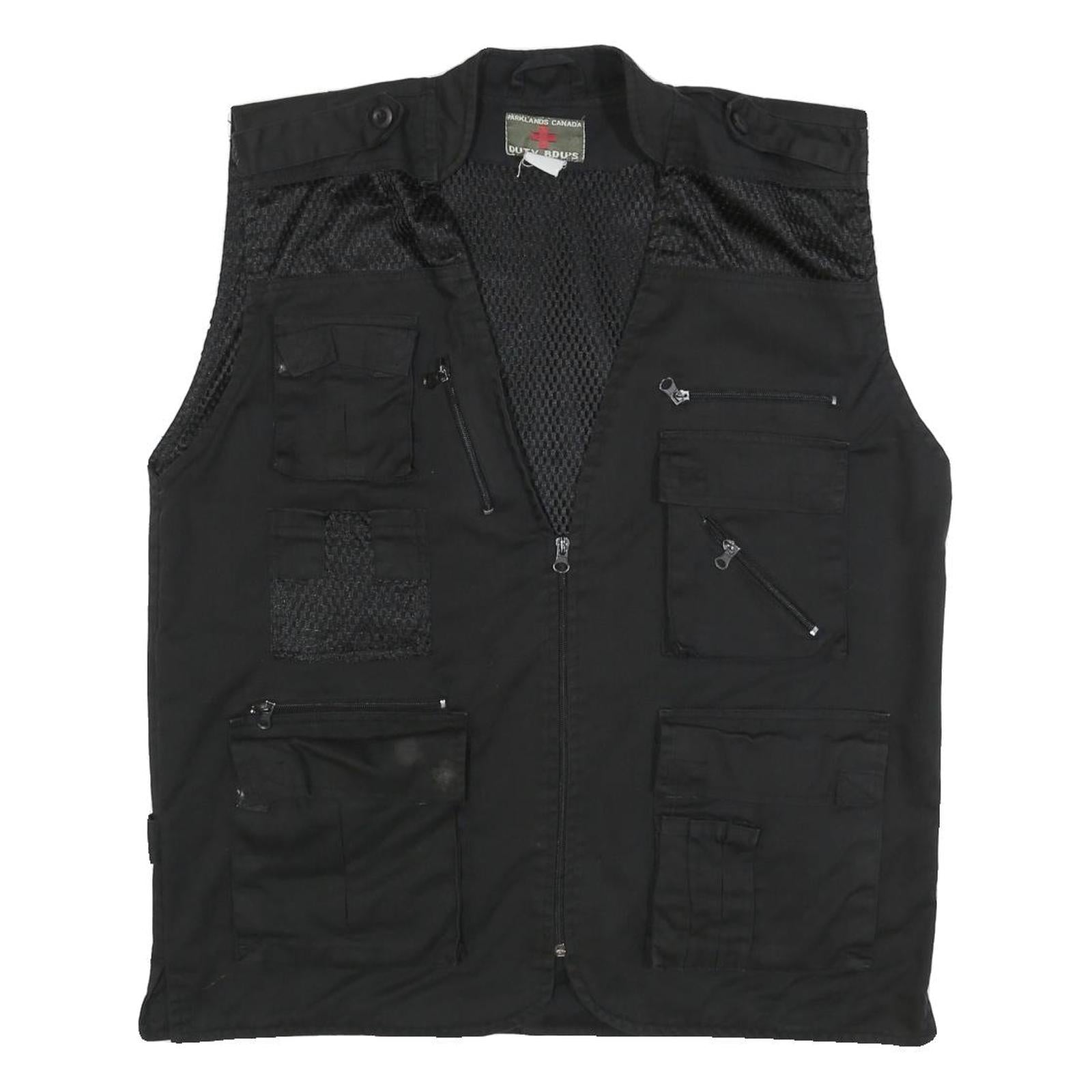PARKLANDS Mens Black Cotton Blend Utility Jacket XL Mesh Panels Multi Pocket Zip