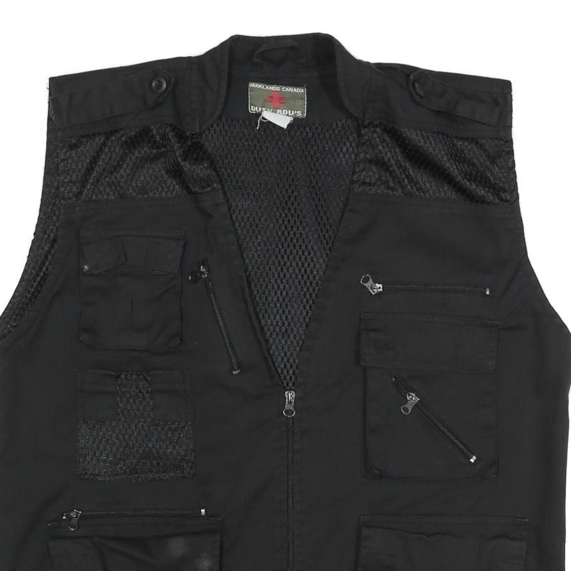 PARKLANDS Mens Black Cotton Blend Utility Jacket XL Mesh Panels Multi Pocket Zip