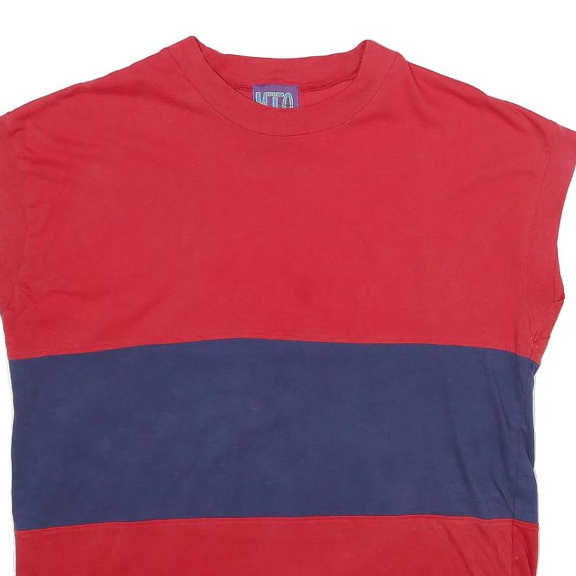 MTO Mens Red & Blue Colour Block T-Shirt L Short Sleeve Crew Neck Casual Summer