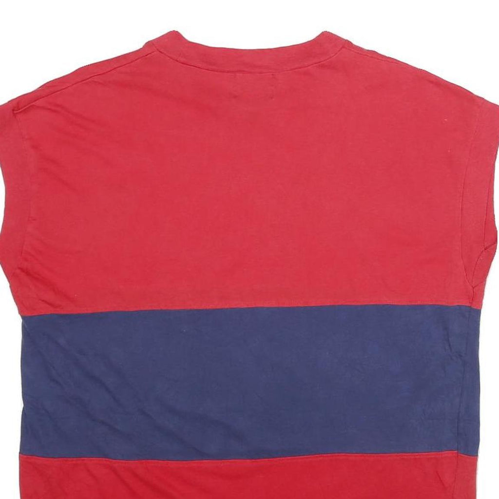 MTO Mens Red & Blue Colour Block T-Shirt L Short Sleeve Crew Neck Casual Summer