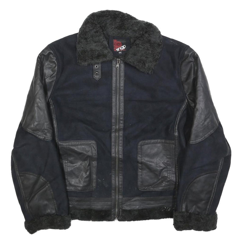 SNAP Mens Black & Black Faux Shearling Jacket XL Polyester Blend Zip Warm