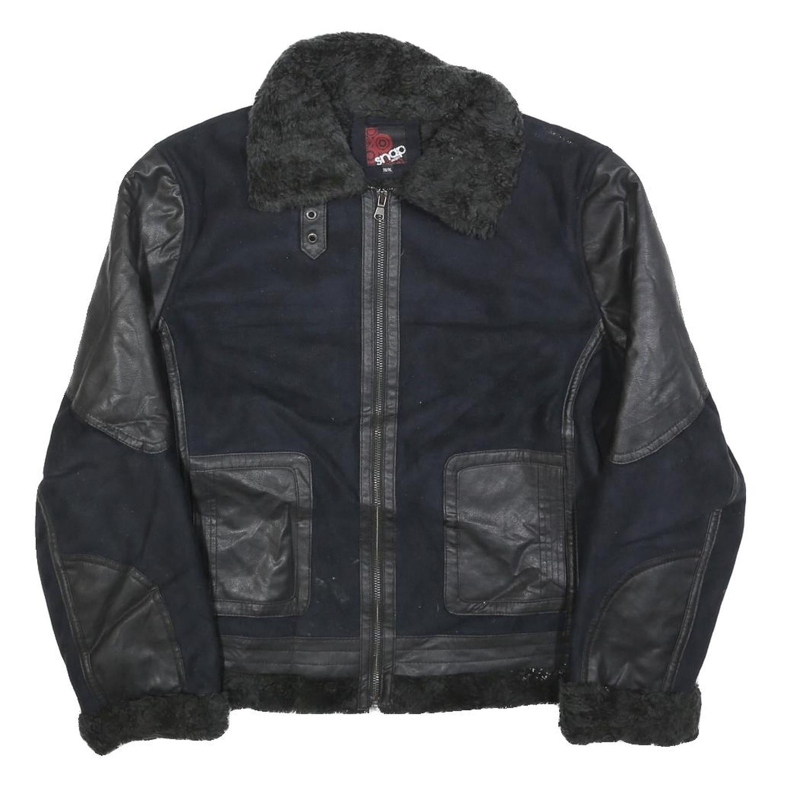 SNAP Mens Black & Black Faux Shearling Jacket XL Polyester Blend Zip Warm