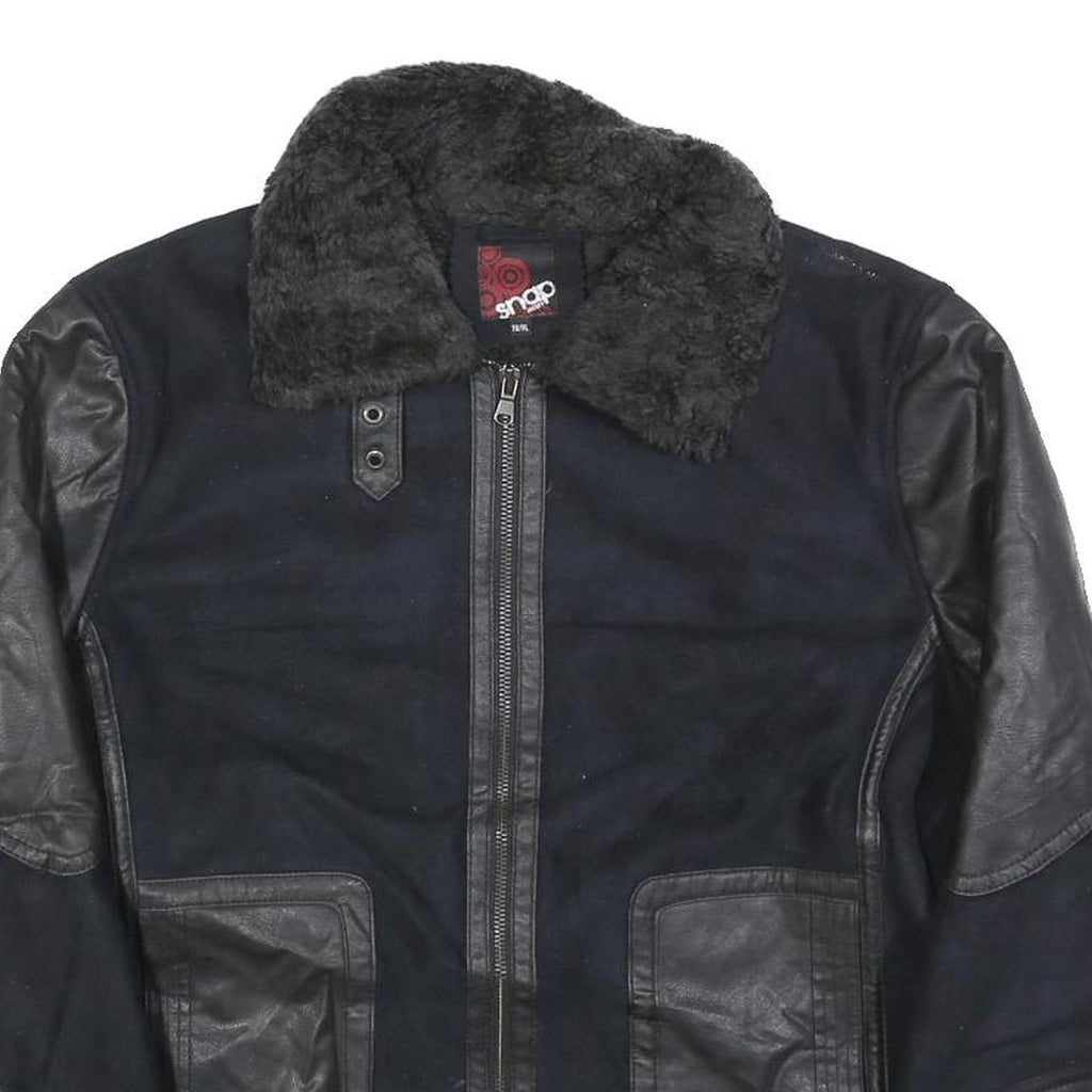 SNAP Mens Black & Black Faux Shearling Jacket XL Polyester Blend Zip Warm