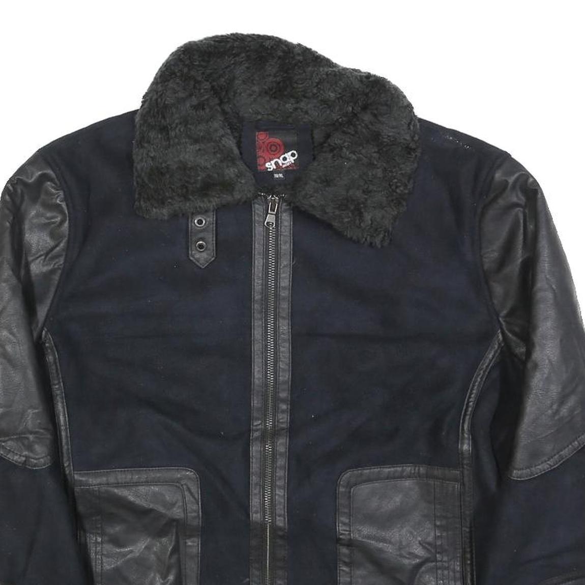 SNAP Mens Black & Black Faux Shearling Jacket XL Polyester Blend Zip Warm