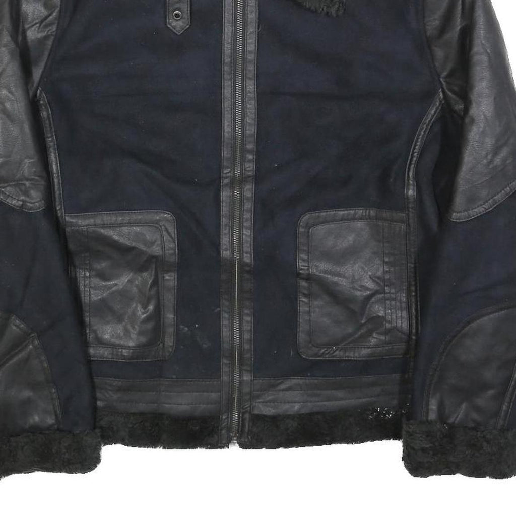 SNAP Mens Black & Black Faux Shearling Jacket XL Polyester Blend Zip Warm