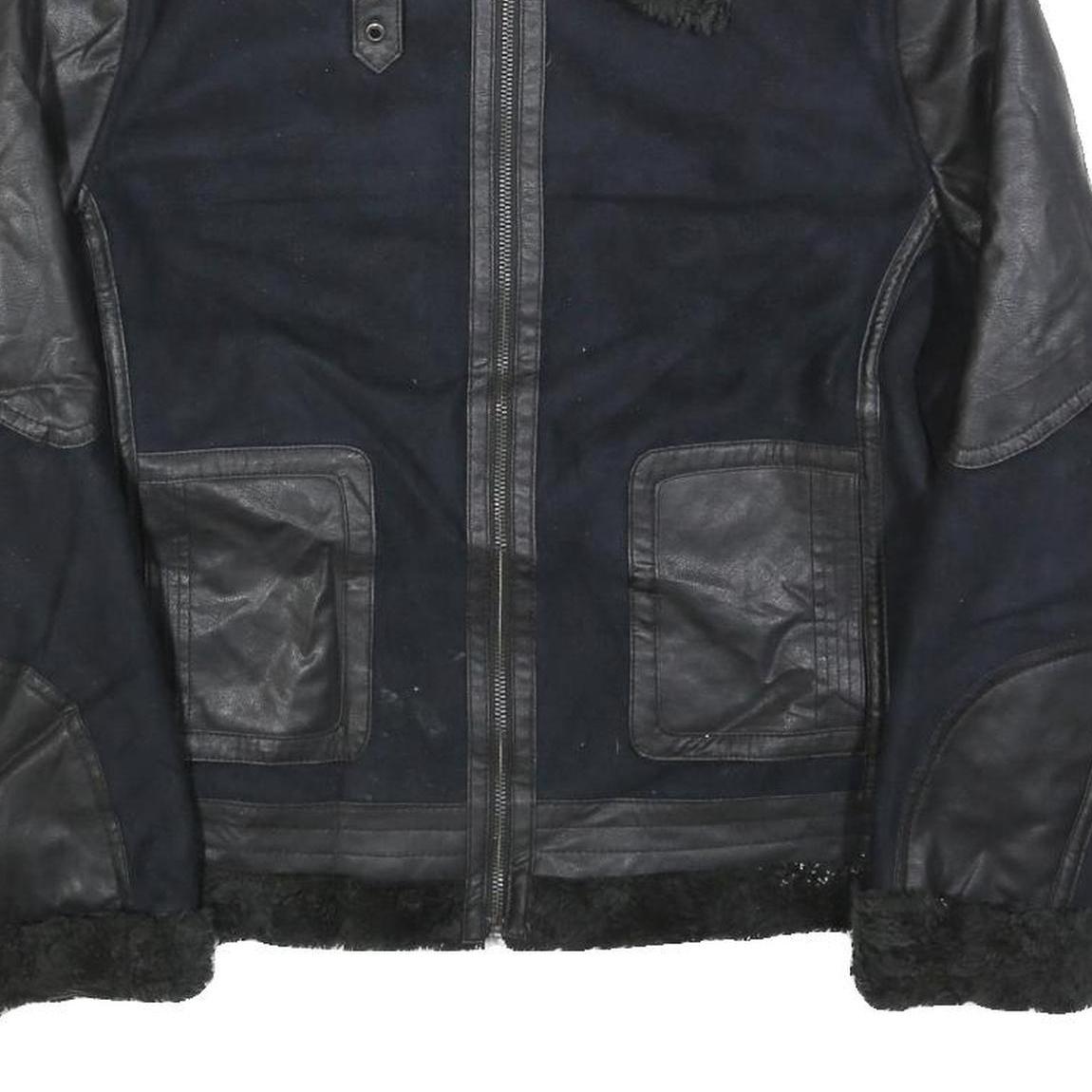 SNAP Mens Black & Black Faux Shearling Jacket XL Polyester Blend Zip Warm