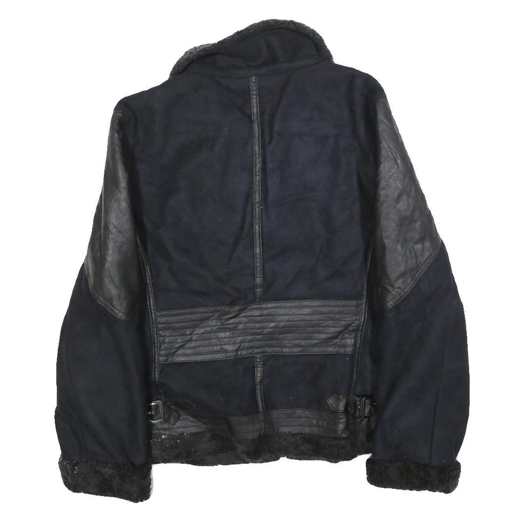 SNAP Mens Black & Black Faux Shearling Jacket XL Polyester Blend Zip Warm