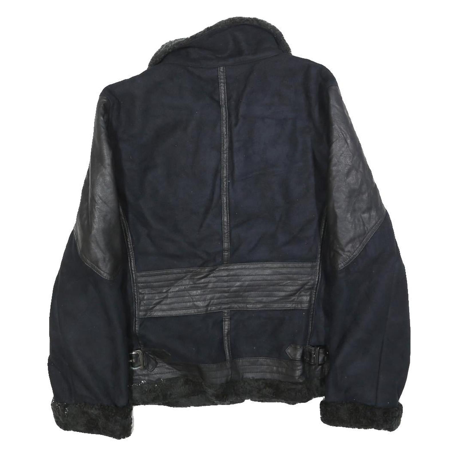 SNAP Mens Black & Black Faux Shearling Jacket XL Polyester Blend Zip Warm