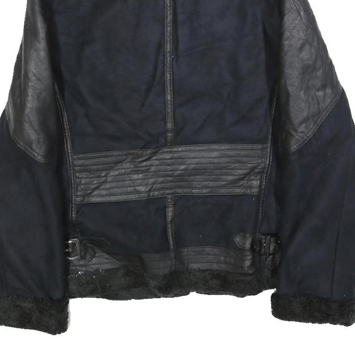 SNAP Mens Black & Black Faux Shearling Jacket XL Polyester Blend Zip Warm