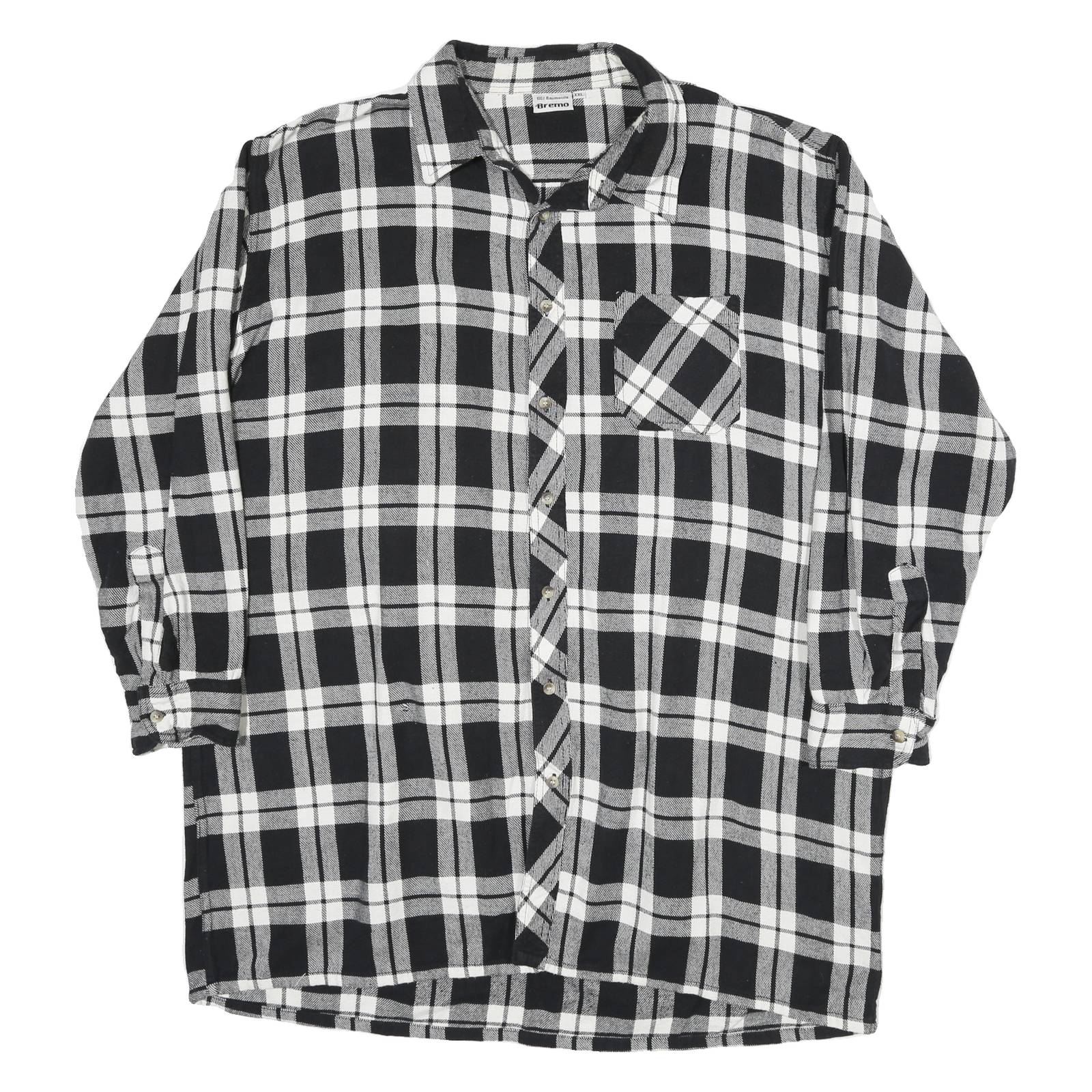 BREMO Mens Black & White Check Shirt 2XL Cotton Blend Long Sleeve Button