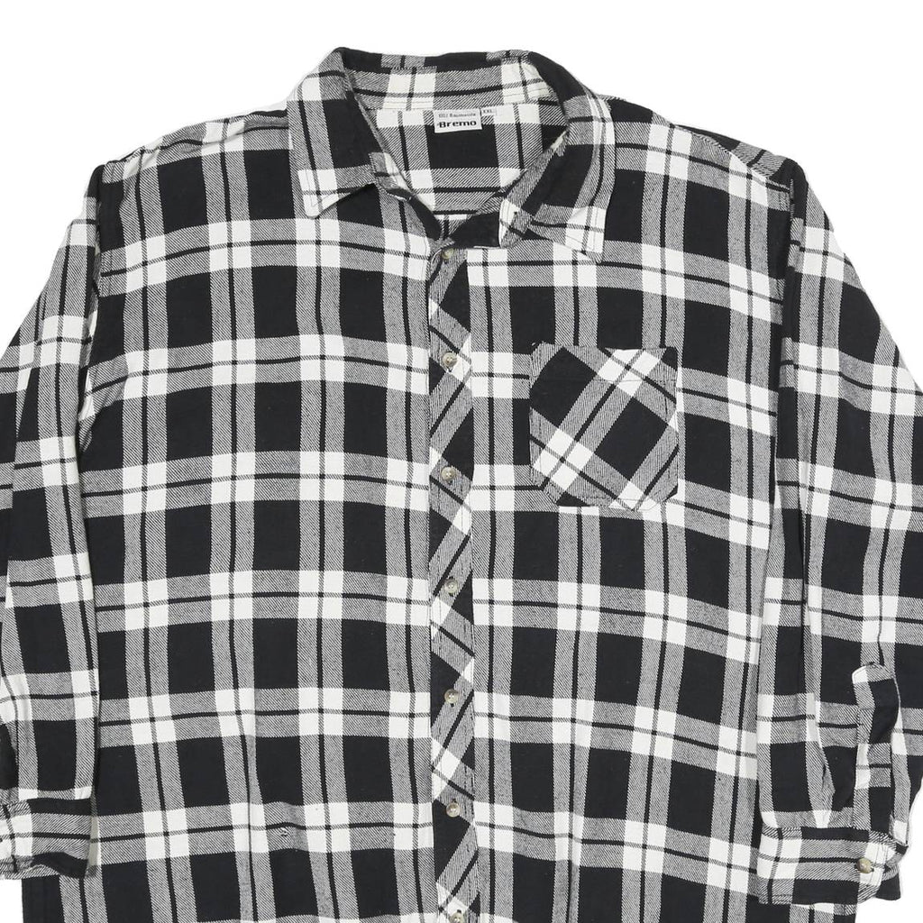 BREMO Mens Black & White Check Shirt 2XL Cotton Blend Long Sleeve Button