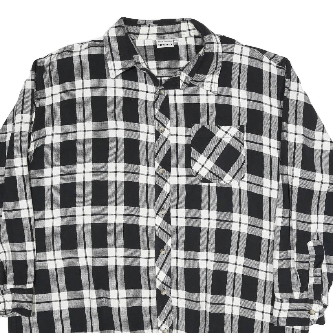 BREMO Mens Black & White Check Shirt 2XL Cotton Blend Long Sleeve Button