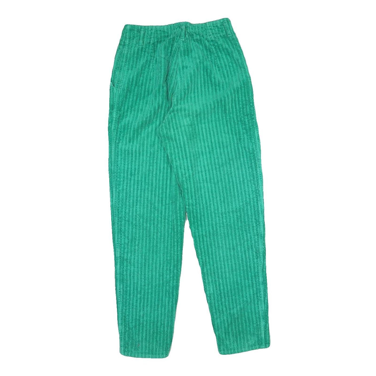 Womens Cotton Blend Regular Fit Green Corduroy Trousers W24 L28 Comfortable