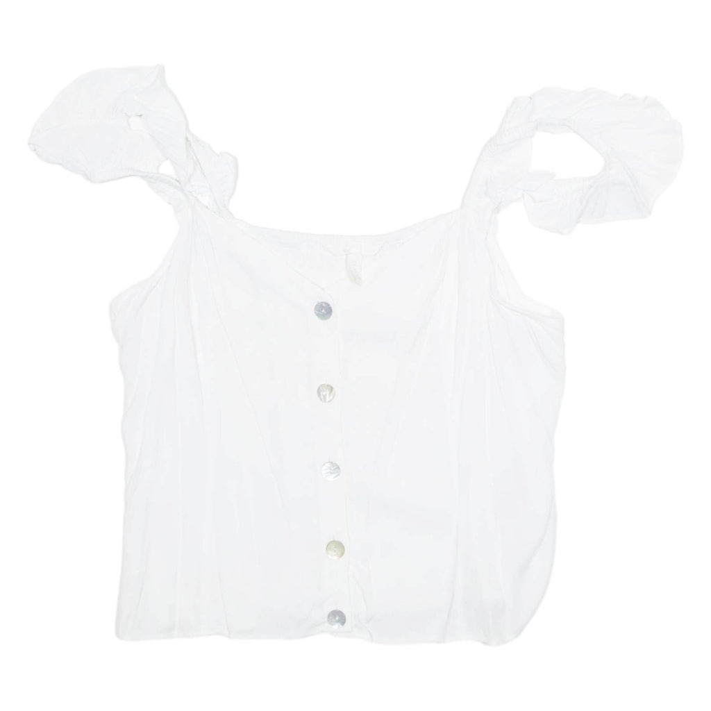 H&M Womens Ruffle Top White V-Neck UK 18