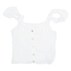 H&M Womens Ruffle Top White V-Neck UK 18