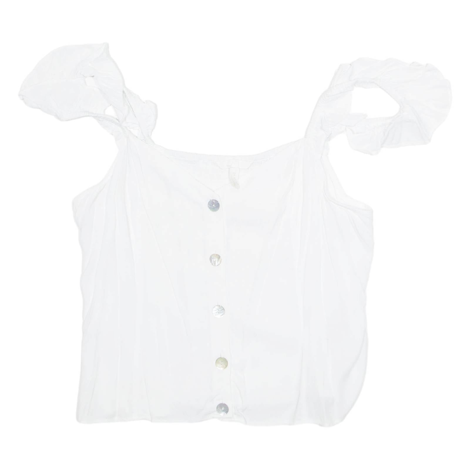 H&M Womens Ruffle Top White V-Neck UK 18