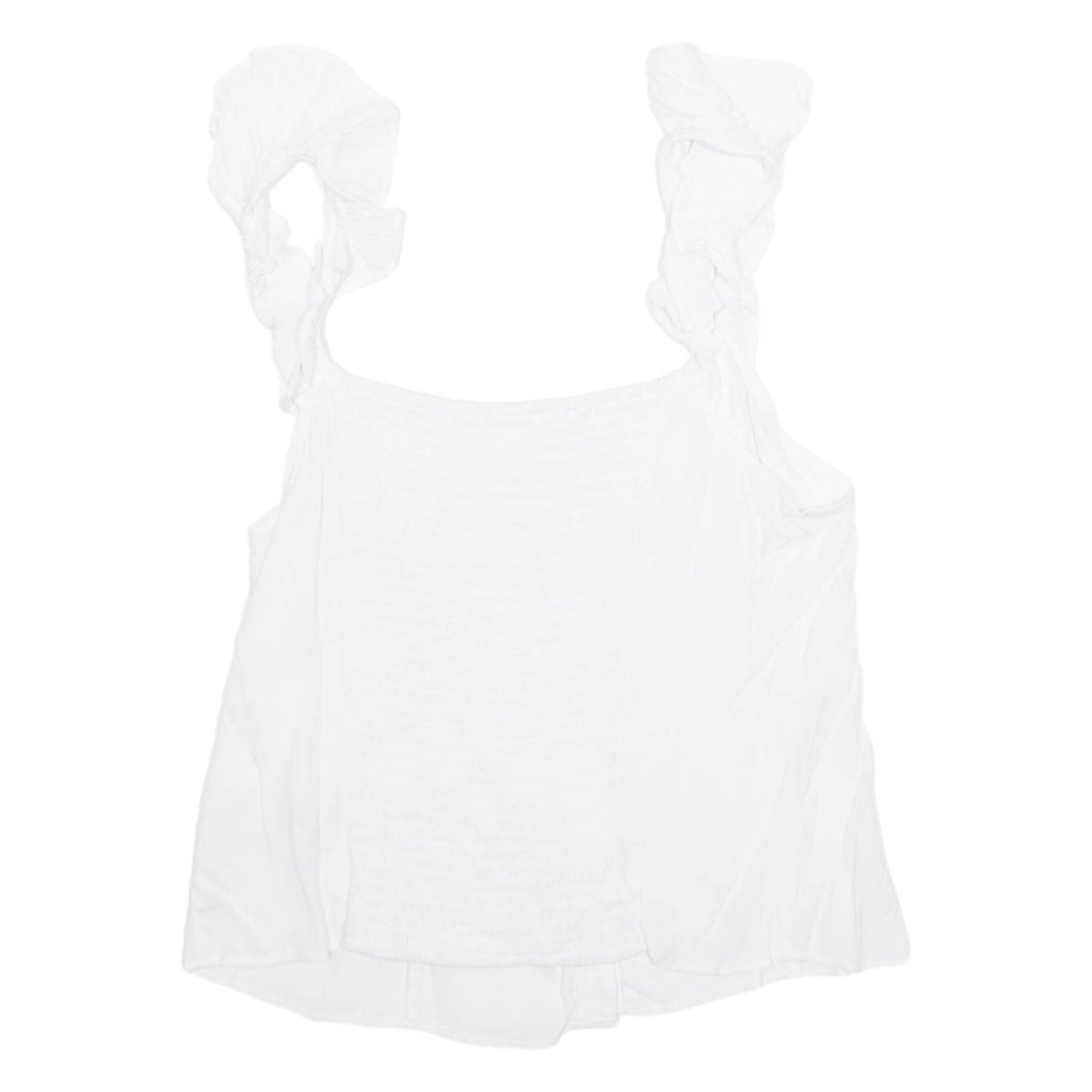 H&M Womens Ruffle Top White V-Neck UK 18