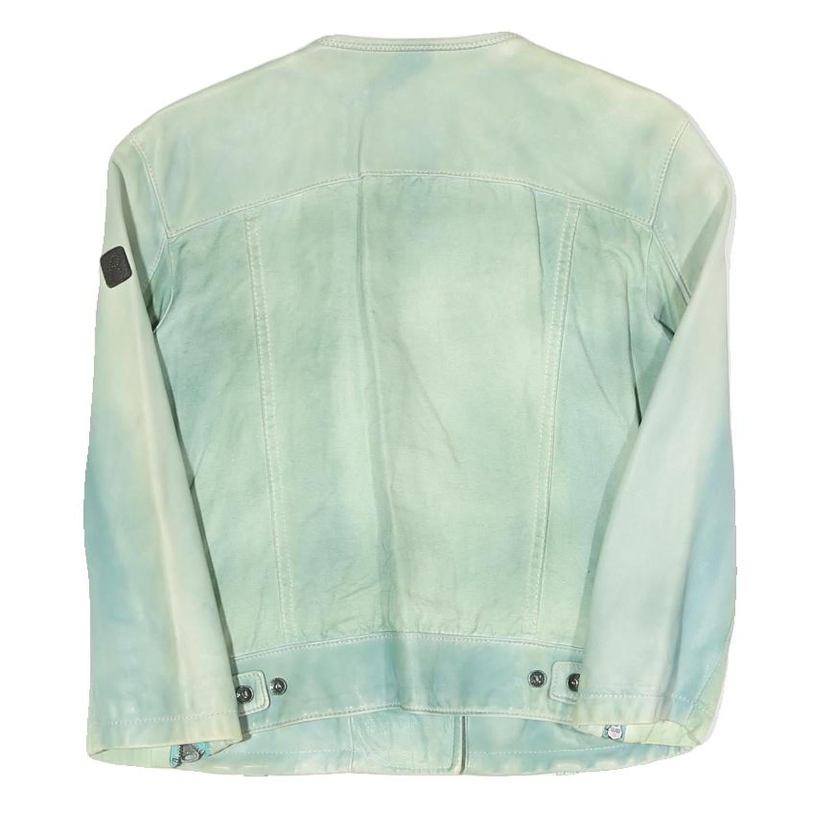 REPLAY Womens Blue Leather Biker Jacket L Zip Fastening Stylish Casual