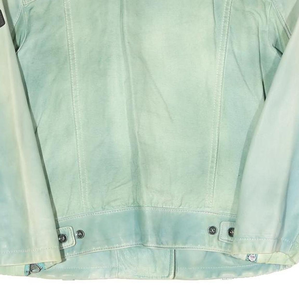 REPLAY Womens Blue Leather Biker Jacket L Zip Fastening Stylish Casual