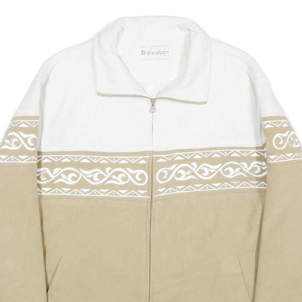 DRESSBARN Womens White & Beige Patterned Track Jacket XL Polyester Zip