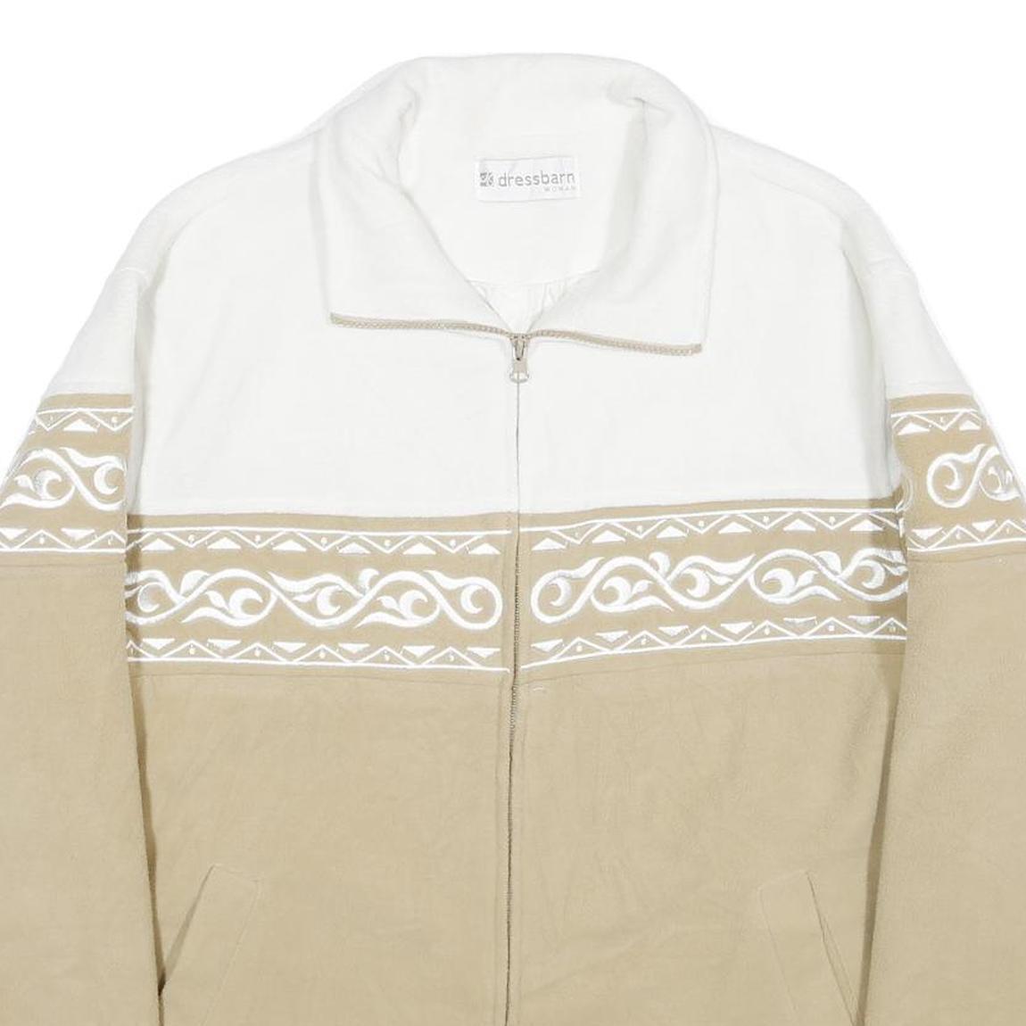DRESSBARN Womens White & Beige Patterned Track Jacket XL Polyester Zip