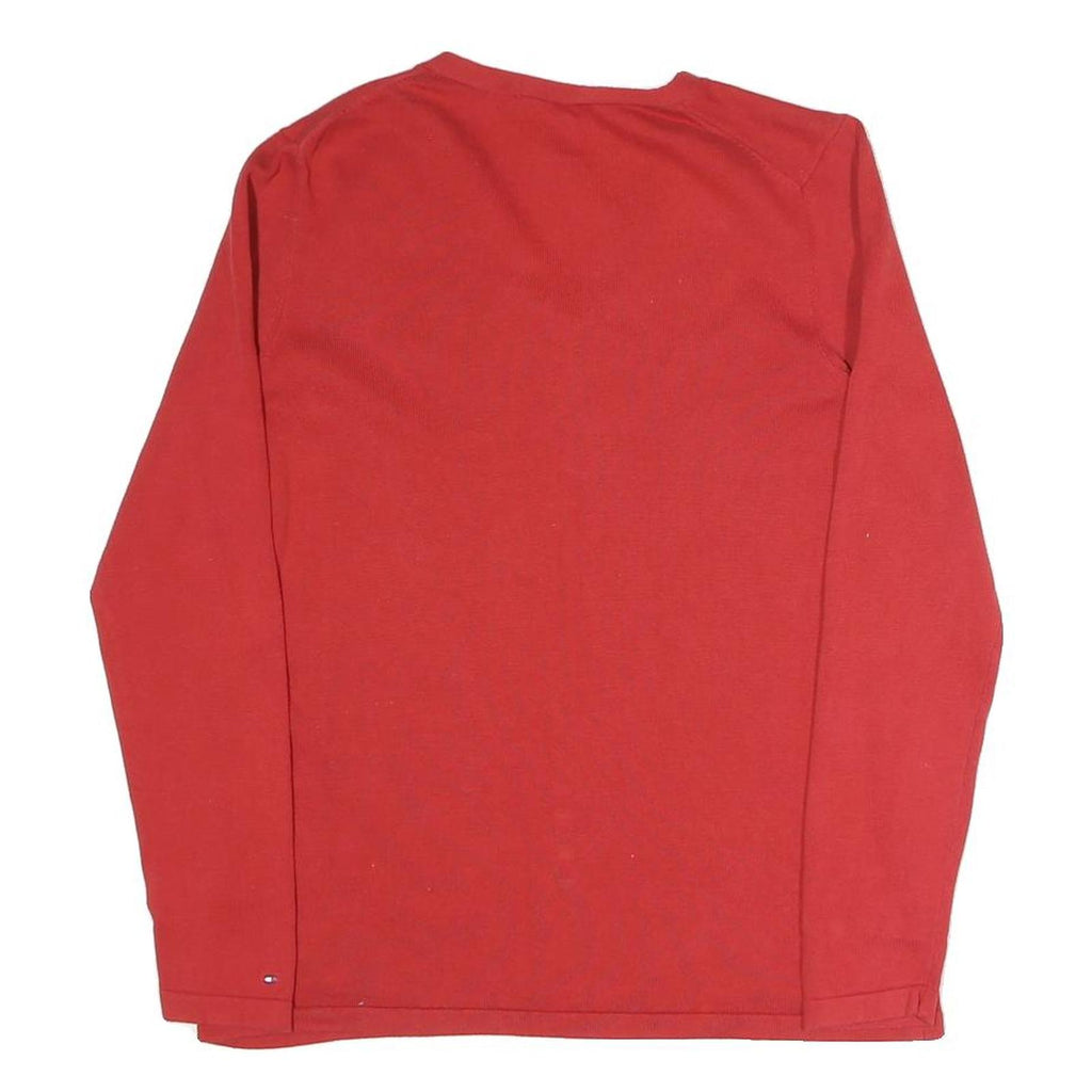 TOMMY HILFIGER Womens Red Patterned V-Neck Basic Knit Jumper M Stylish Soft Fit